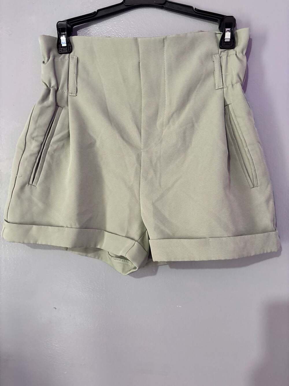Women's High-Waisted Paperbag Waist Rolled Hem Shorts Small